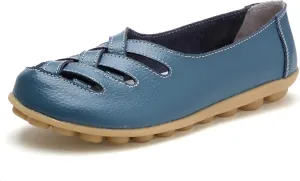 Women's Hollow Out Comfortable Leather Loafers Casual Round Toe Moccasins Wild Driving Flats Soft Walking Boat Shoes Women