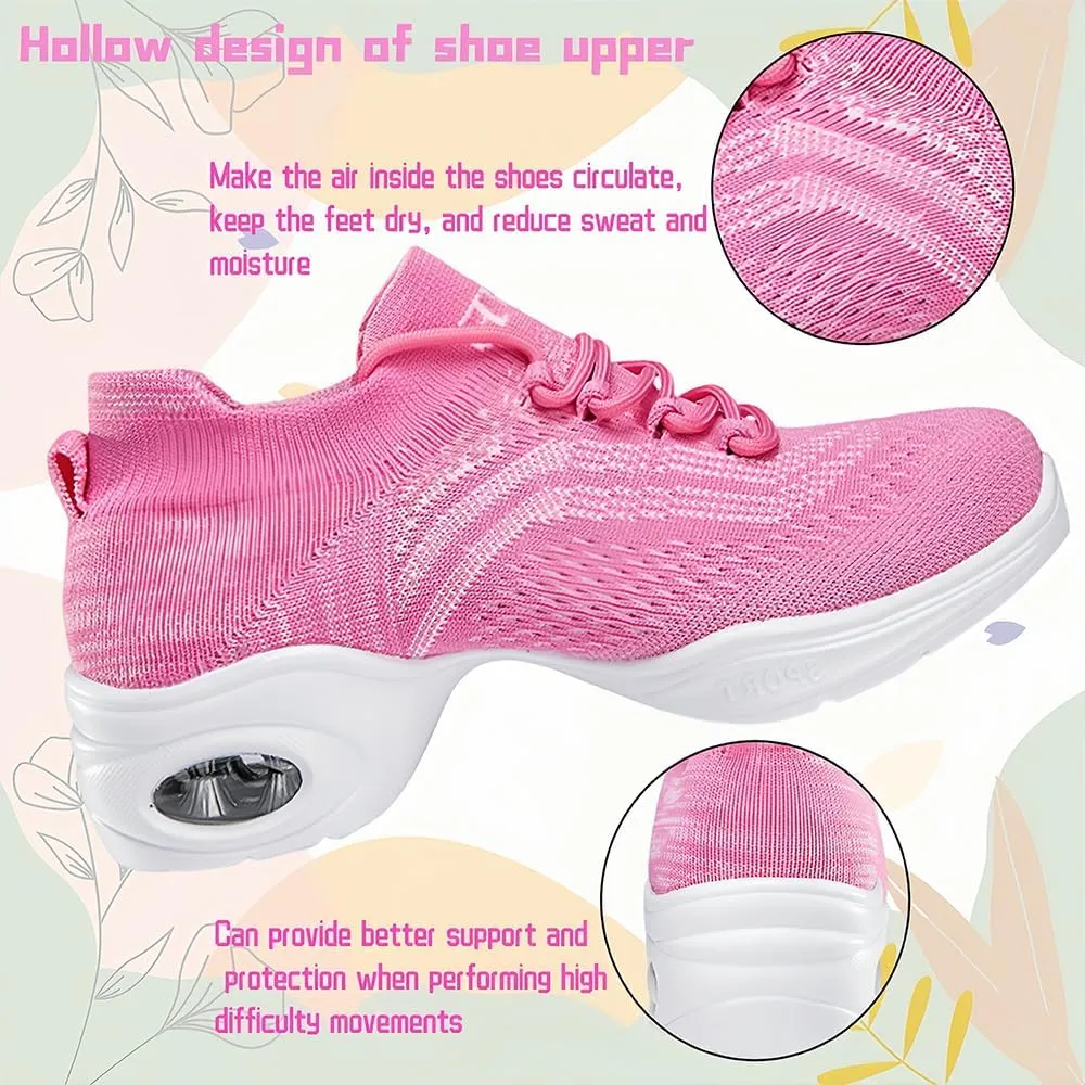 Women's Jazz Shoes Lace-up Sneakers Modern Dance Shoes Cushion Platform Walking Dance Shoes