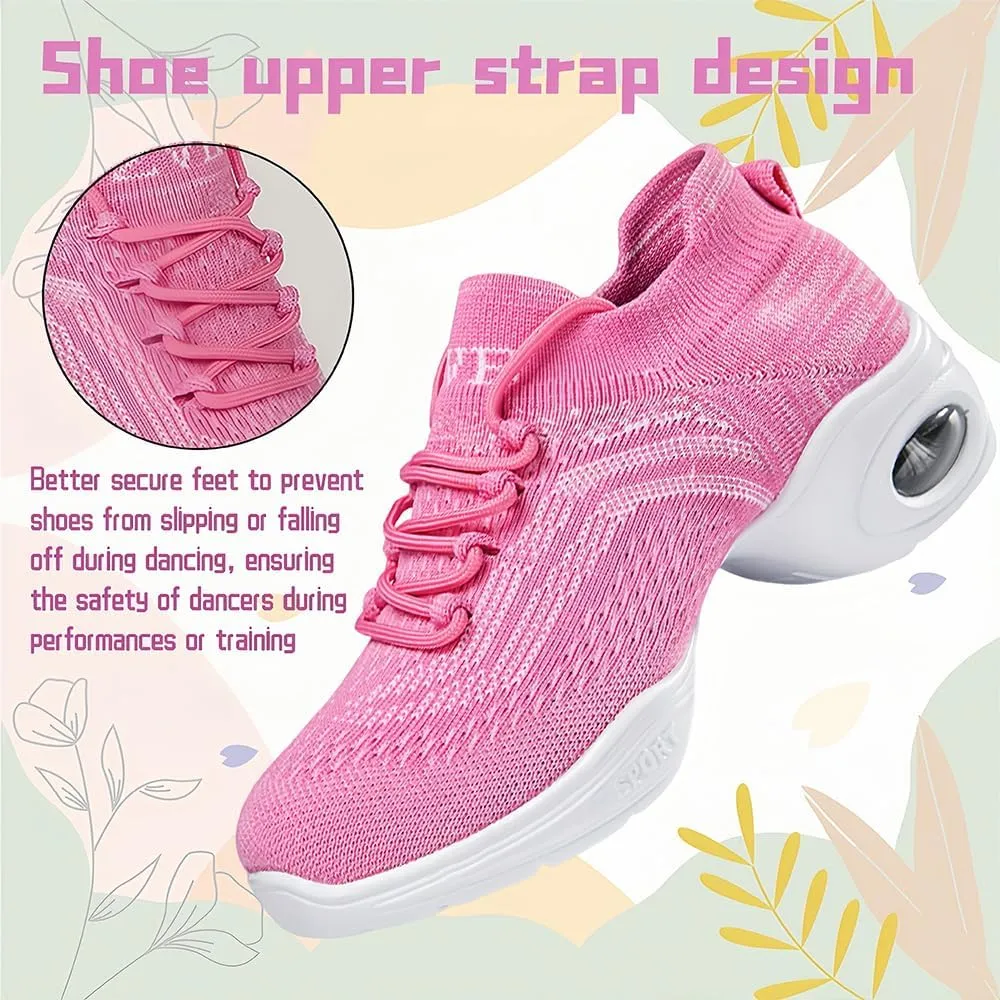 Women's Jazz Shoes Lace-up Sneakers Modern Dance Shoes Cushion Platform Walking Dance Shoes