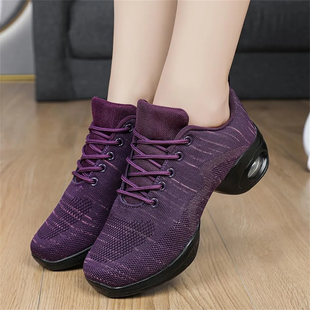 Women's Jazz Shoes Lace-up Sneakers Modern Dance Shoes Cushion Platform Walking Dance Shoes
