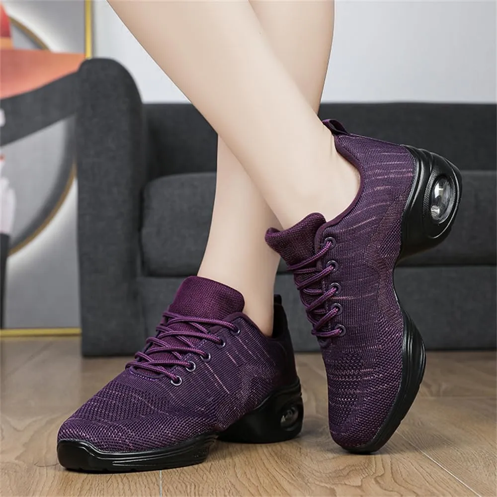 Women's Jazz Shoes Lace-up Sneakers Modern Dance Shoes Cushion Platform Walking Dance Shoes