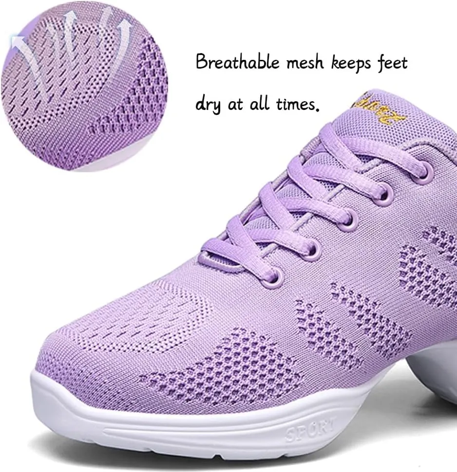 Women's Jazz Shoes Lace-up Sneakers Modern Dance Shoes Cushion Platform Walking Dance Shoes