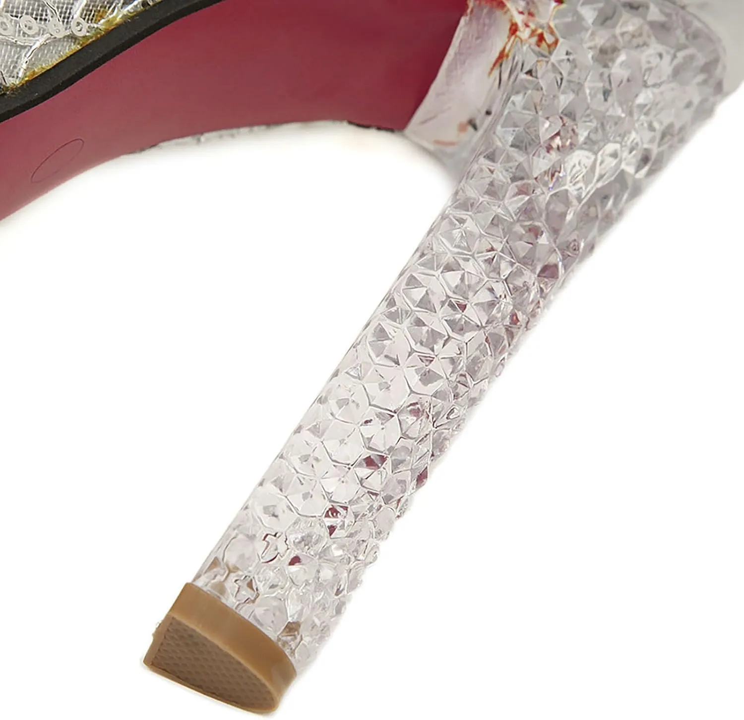 Women's Lace Surface Peep Toe Platform Stiletto Wedding Party Crystal Transparent High Heels 14cm /5.5in