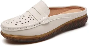Women's Leather Closed Toe Clogs,Comfort Cutout Arch Support Softsole Slip-On Mules Loafers Slides