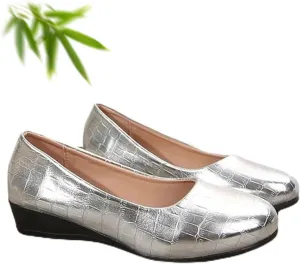 Women's Lightweight Leather Shoes, Shoes for Women Slip on Ladies Low Mid Heel Wedge Casual Work Dolly Ballerina Court Shoe
