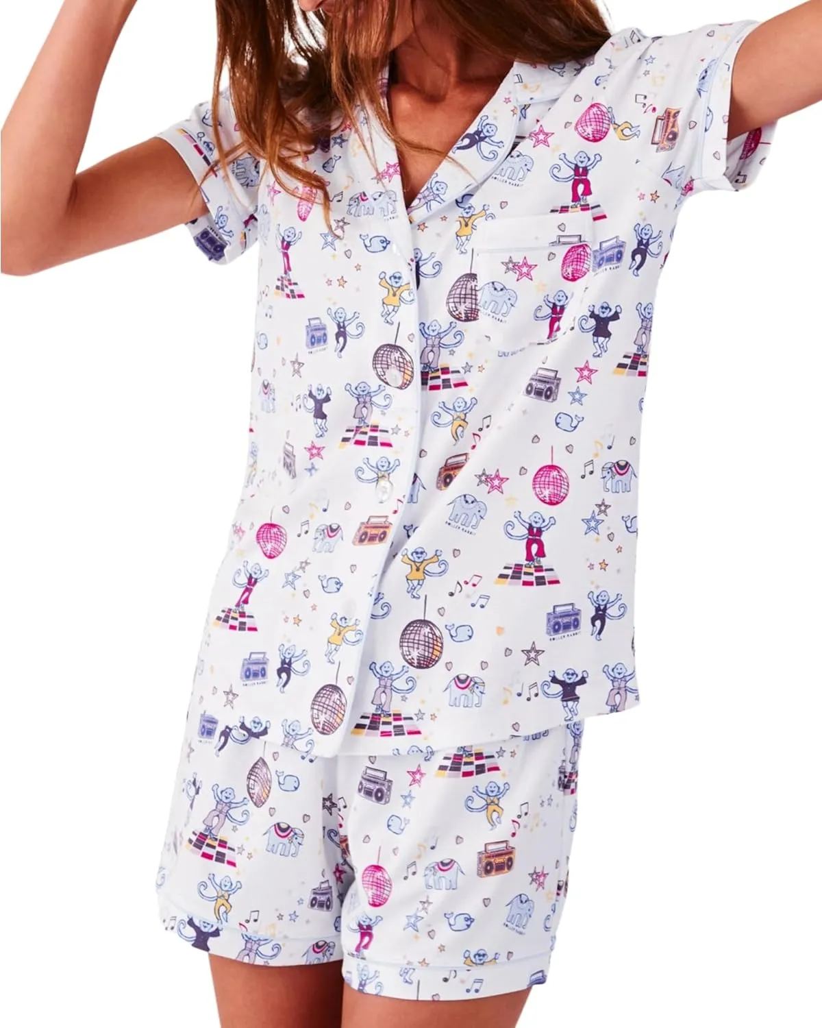 Womens Pajamas Set, 2PCS Button Down Vacation Monkey Beach Shorts Set Y2k Loungewear Pjs for Birthday Valentines Gift