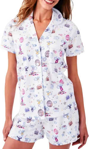 Womens Pajamas Set, 2PCS Button Down Vacation Monkey Beach Shorts Set Y2k Loungewear Pjs for Birthday Valentines Gift