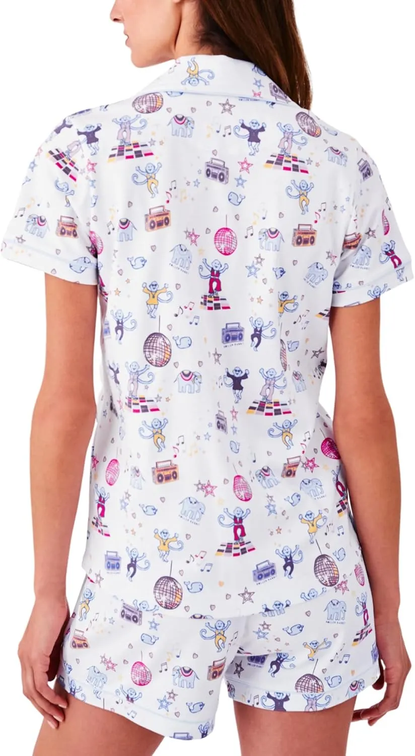 Womens Pajamas Set, 2PCS Button Down Vacation Monkey Beach Shorts Set Y2k Loungewear Pjs for Birthday Valentines Gift