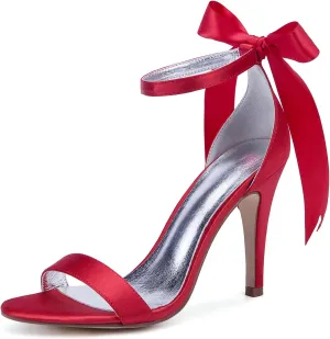 Womens Peep Toe Pumps Bow Ribbon Satin High Heel Sandal Fashion Party Wedding Bridal Dress Prom Sandals