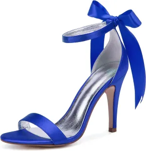 Womens Peep Toe Pumps Bow Ribbon Satin High Heel Sandal Fashion Party Wedding Bridal Dress Prom Sandals