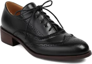 Women's Perforated Classic Lace-up Oxfords Brogue Wingtip Round Toe Derby Saddle Faux Leather Flat Shoes Evening Party Work Jeans Dress Shoes