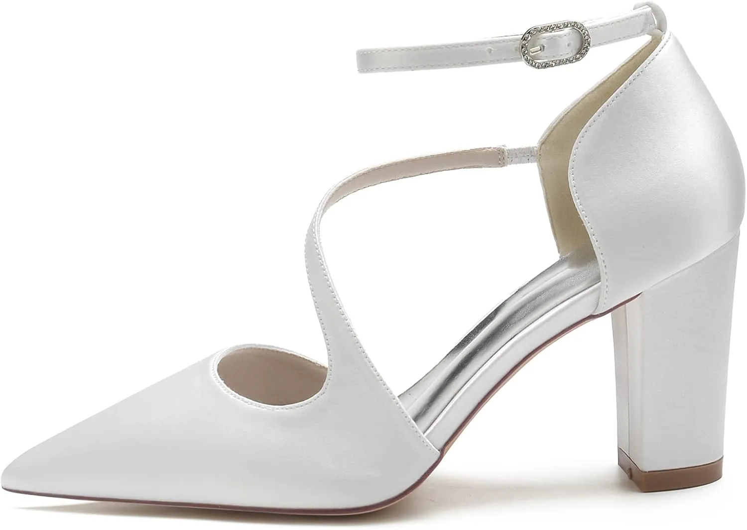 Women's Pointed Toe Ankle Strap Block Chunky Heeled Sandal Comfortable Wedding Dress Pump Shoes