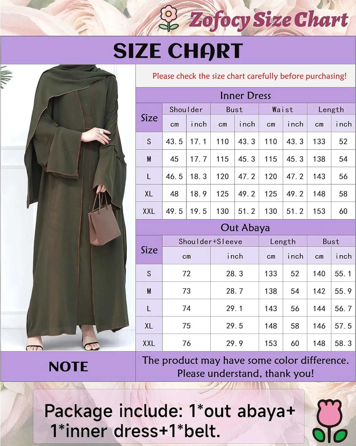 Women's Prayer Abaya 2 Pieces Muslim Dress Set Elegant Islamic Cardigan Contrast Piping Maxi Dress Robe
