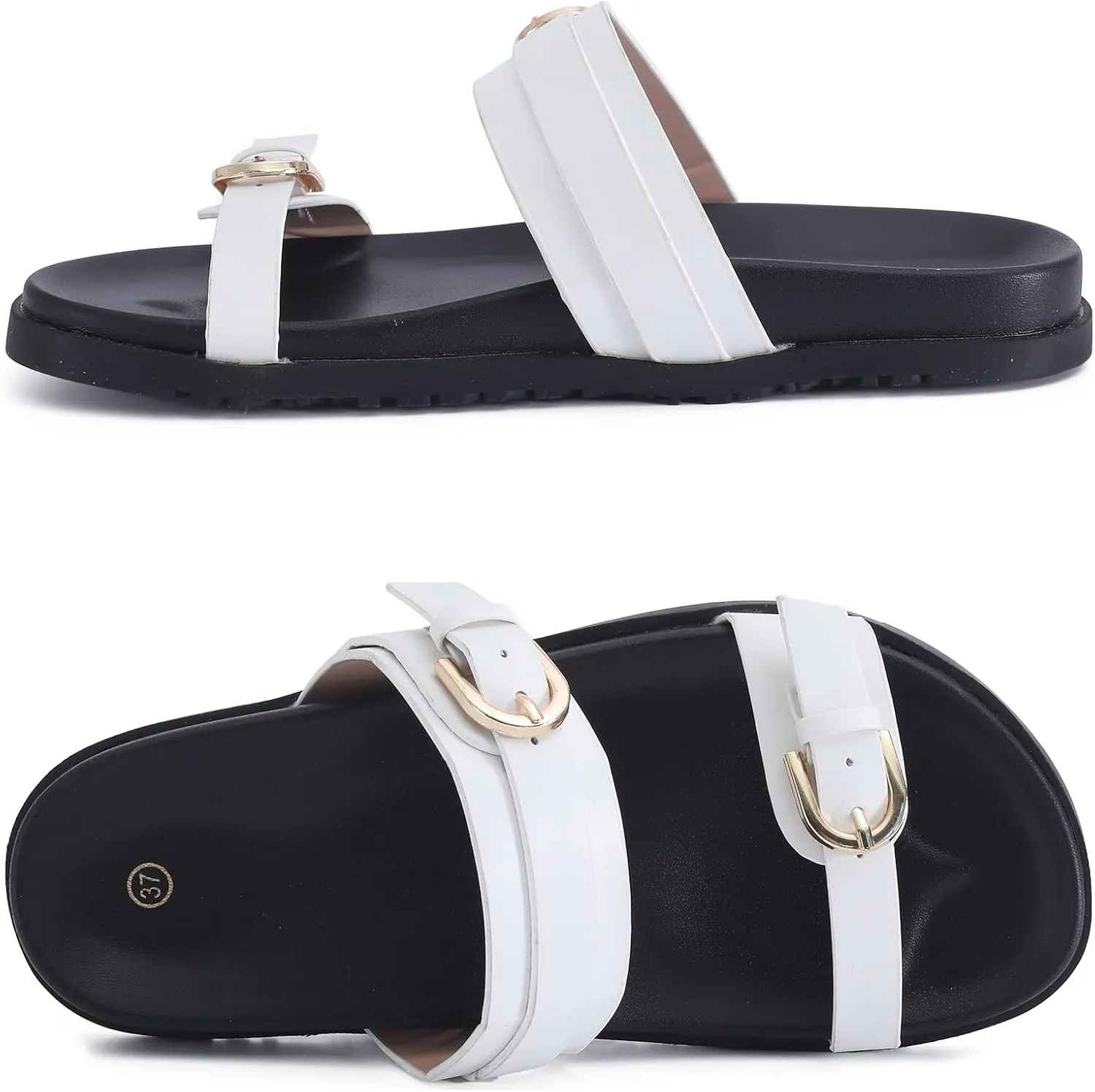 Women's Sandal Slide, Handmade Soft Cushioned Footbed Open Toe Slides, Adjustable Slip On Flat, Size 7-10