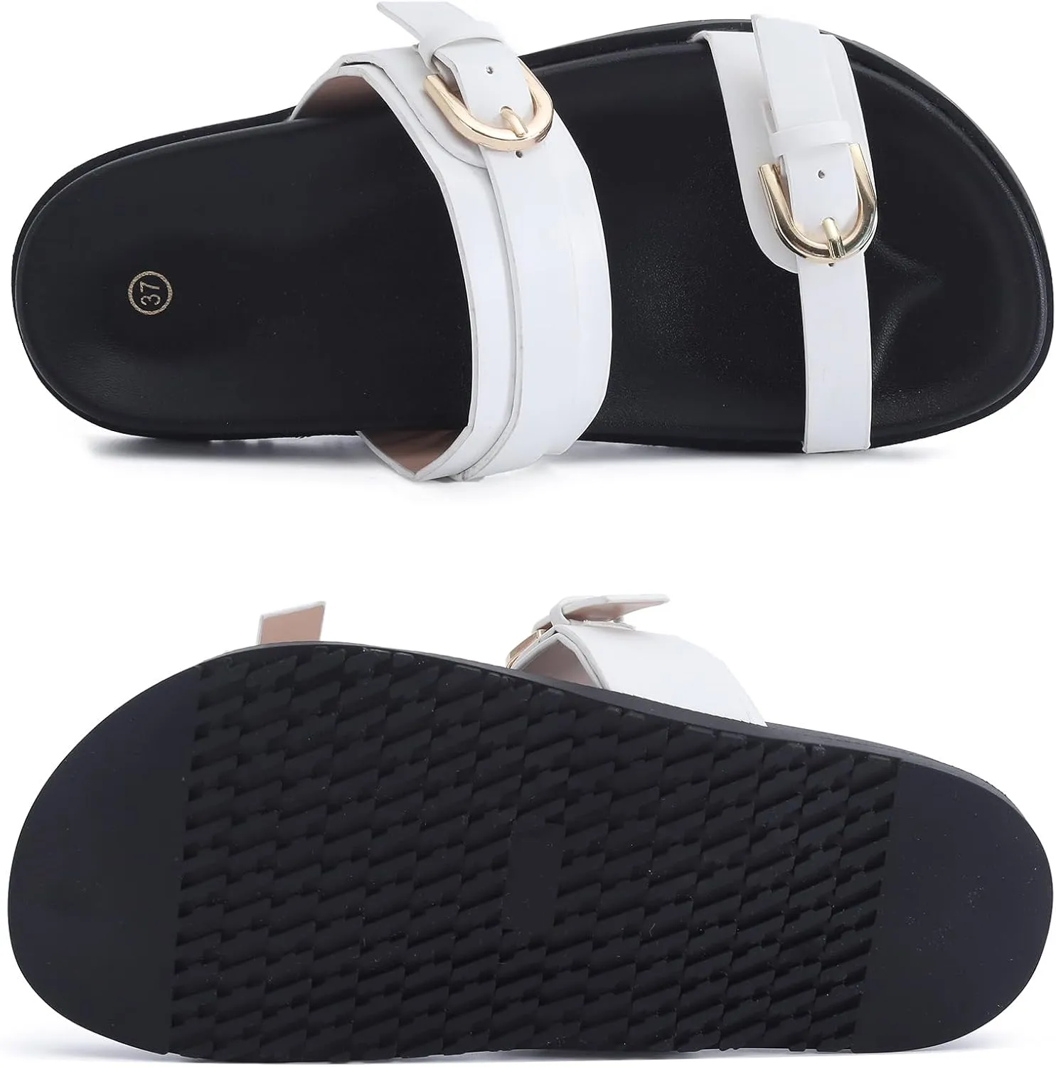 Women's Sandal Slide, Handmade Soft Cushioned Footbed Open Toe Slides, Adjustable Slip On Flat, Size 7-10