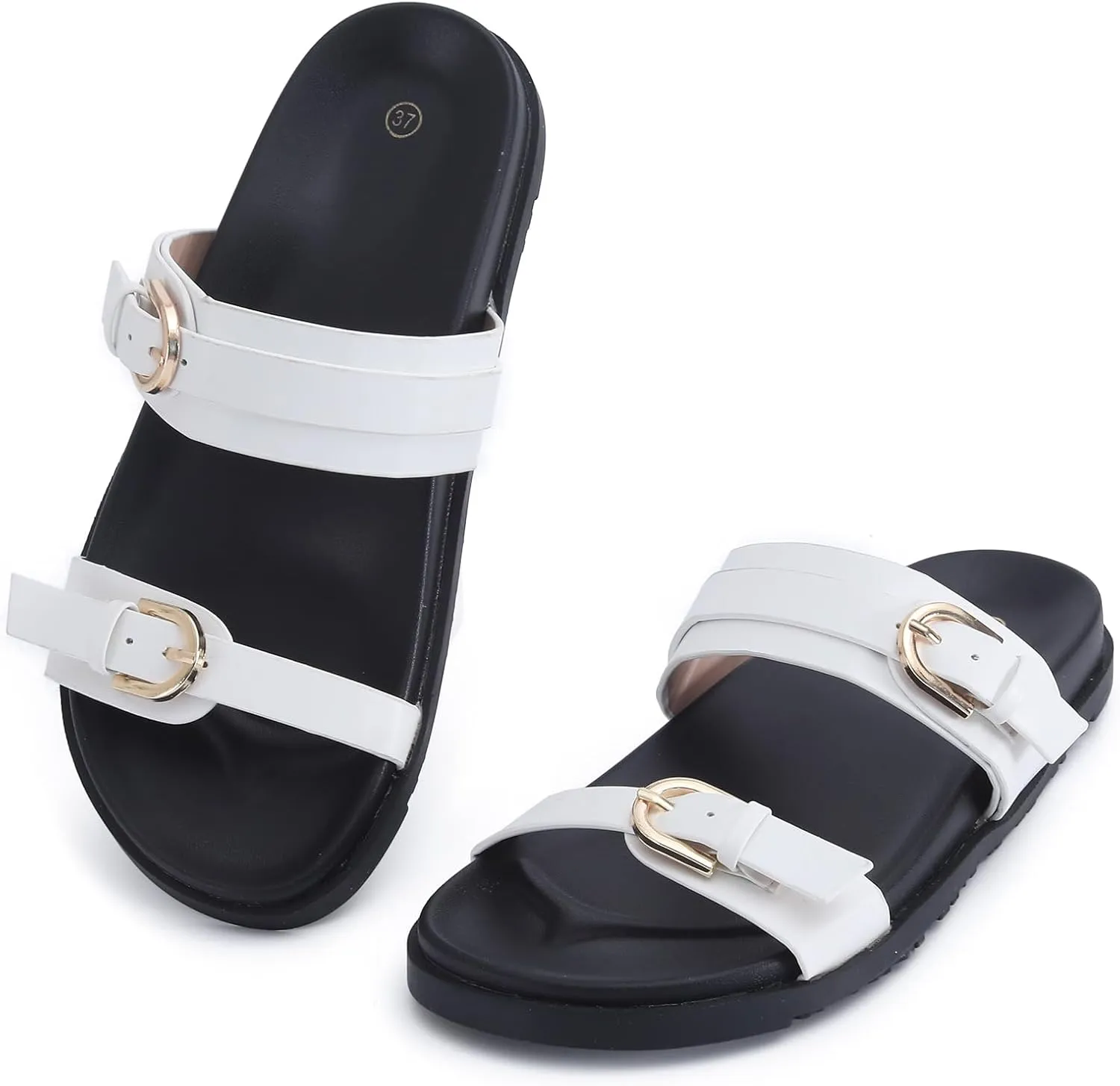 Women's Sandal Slide, Handmade Soft Cushioned Footbed Open Toe Slides, Adjustable Slip On Flat, Size 7-10