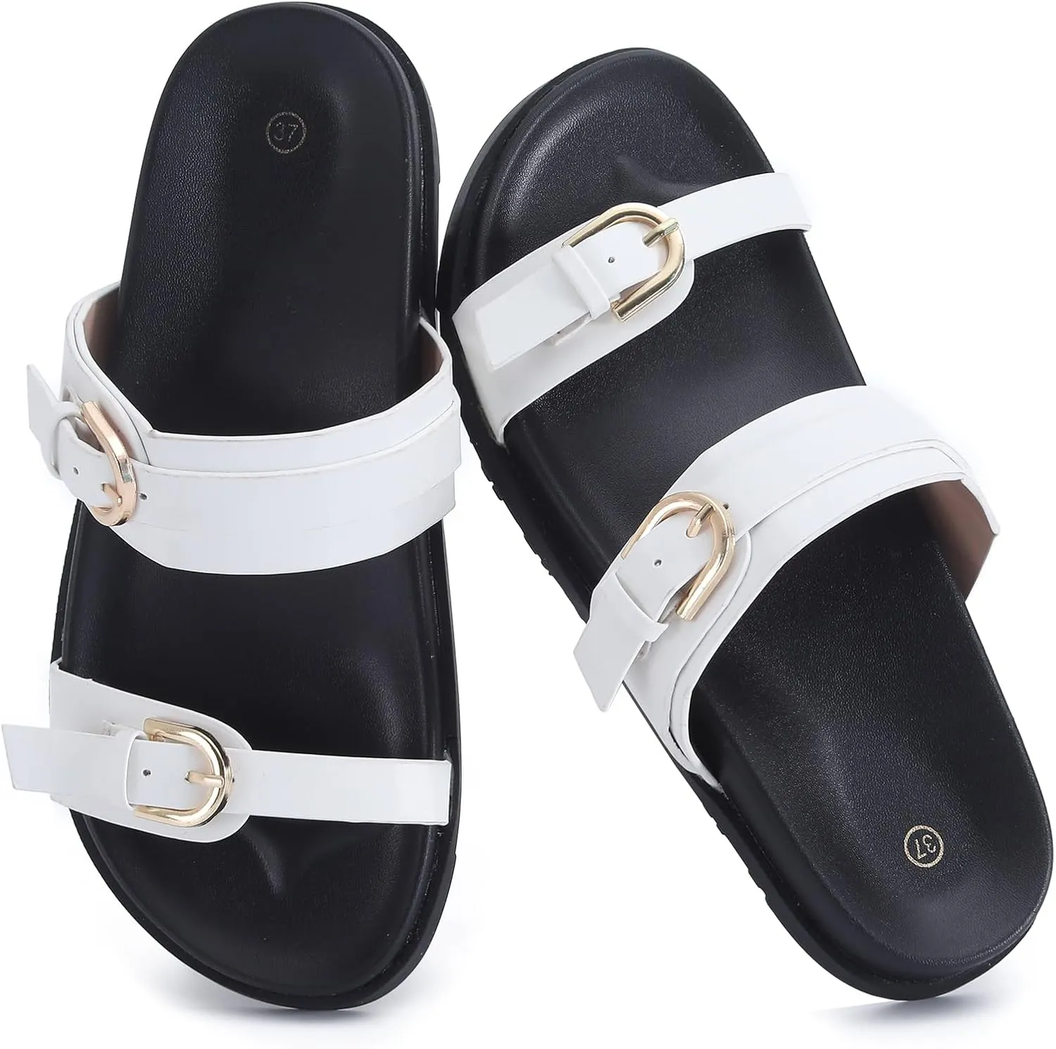 Women's Sandal Slide, Handmade Soft Cushioned Footbed Open Toe Slides, Adjustable Slip On Flat, Size 7-10