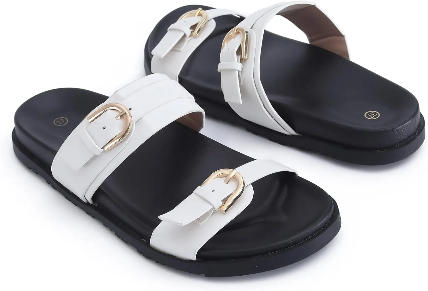 Women's Sandal Slide, Handmade Soft Cushioned Footbed Open Toe Slides, Adjustable Slip On Flat, Size 7-10