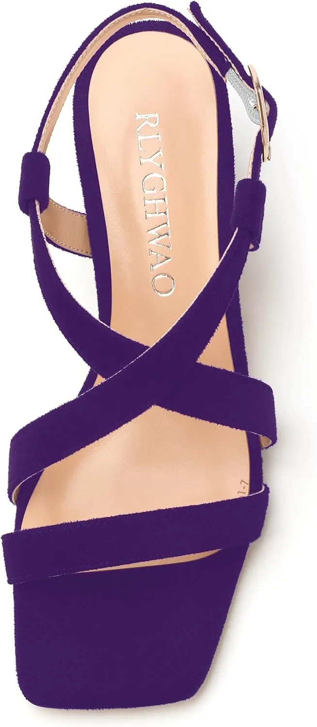 Womens Sandals, Square Open Toe Low Chunky Heels, Adjustable Strap Buckle Fashion Solid Sandal