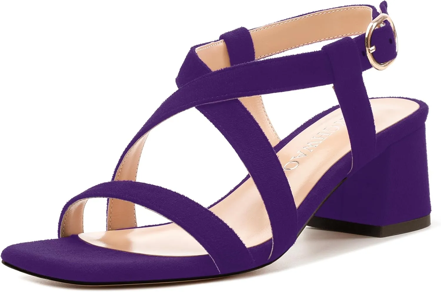 Womens Sandals, Square Open Toe Low Chunky Heels, Adjustable Strap Buckle Fashion Solid Sandal