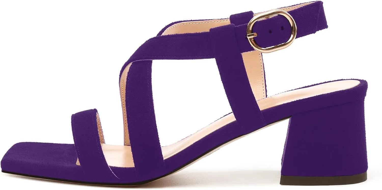 Womens Sandals, Square Open Toe Low Chunky Heels, Adjustable Strap Buckle Fashion Solid Sandal