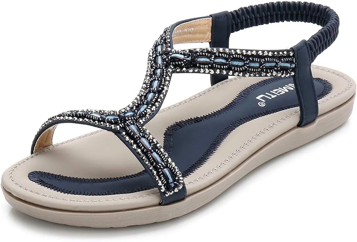 Womens Sandals Summer Dressy Flat Sandals Casual Comfortable Beach Bohemian Sandal Flat Shoes