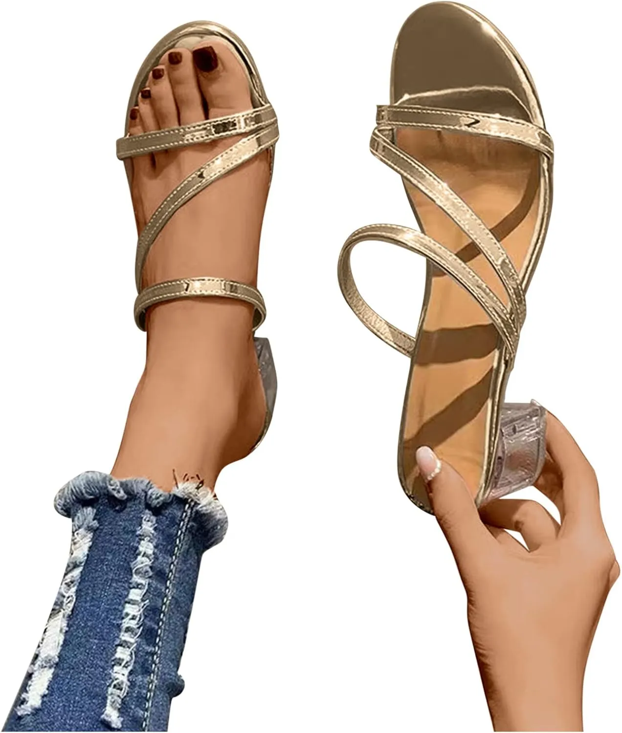 Women's Slip on Elegant Sandal Solid Strappy Open Toe Slipper Summer Spring Trendy Shoe Casual Business High Heel