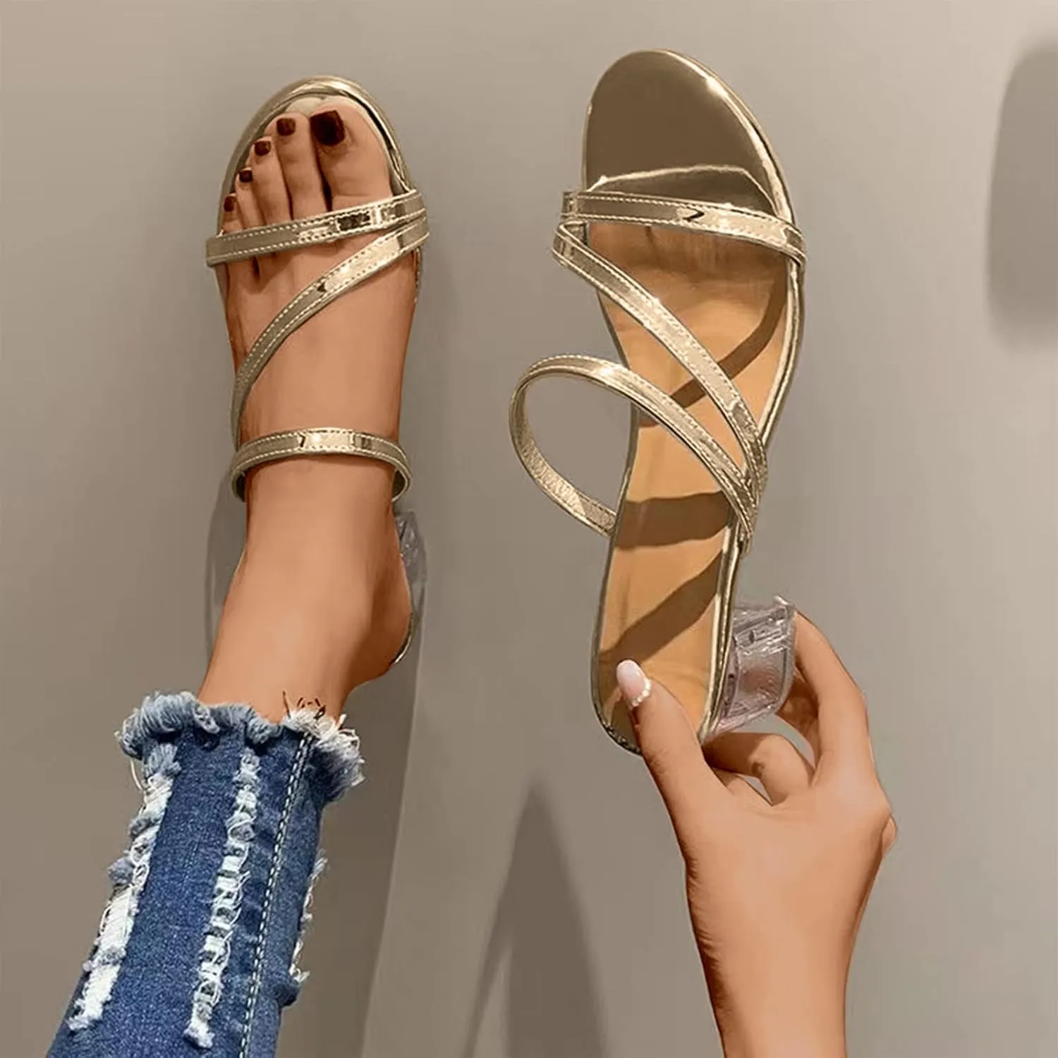 Women's Slip on Elegant Sandal Solid Strappy Open Toe Slipper Summer Spring Trendy Shoe Casual Business High Heel