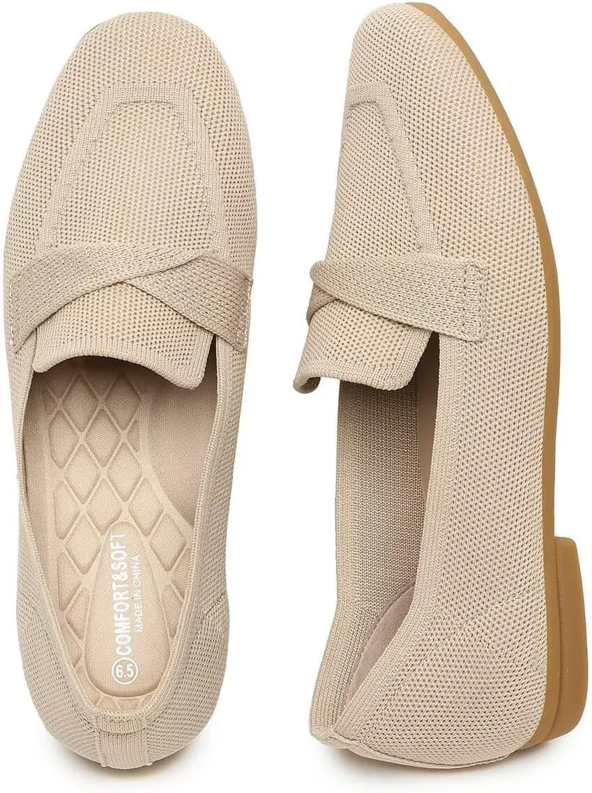Women's Slip-on Loafer Soft Flats Comfort Knit Walking Office Work Penny Driving Dress Shoes