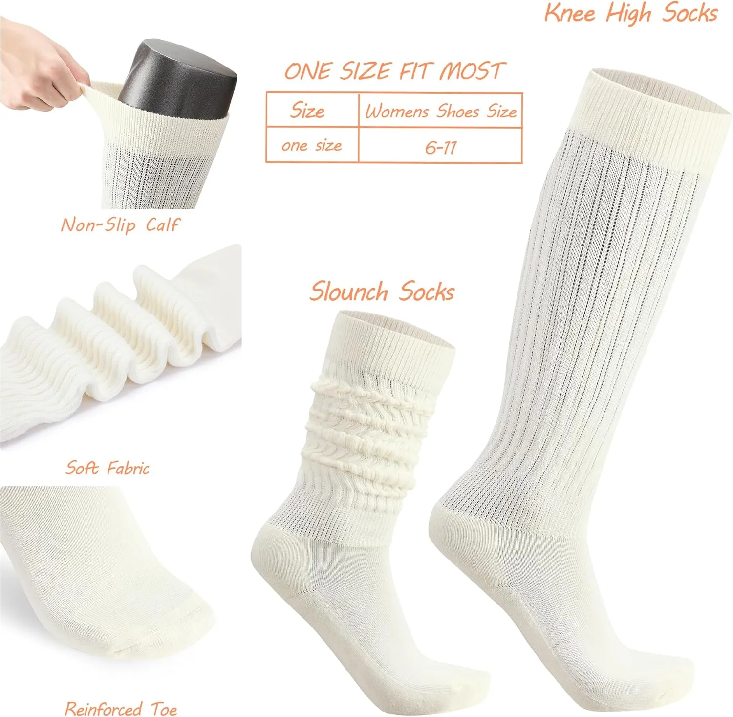Womens Slouch Scrunch Socks Retro Knee High Soft Stack Chunky Cozy Boot Socks For Women Size 6-11