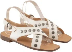 Women's Studded Cross Band Sandal Flat Ankle Strap Sandals Fashion Slide Sandals Flip Flops