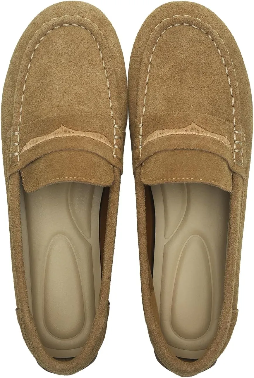 Women's Suede Leather Driving Loafers Comfortable and Elegant Mocasin Shoes Penny Shoes