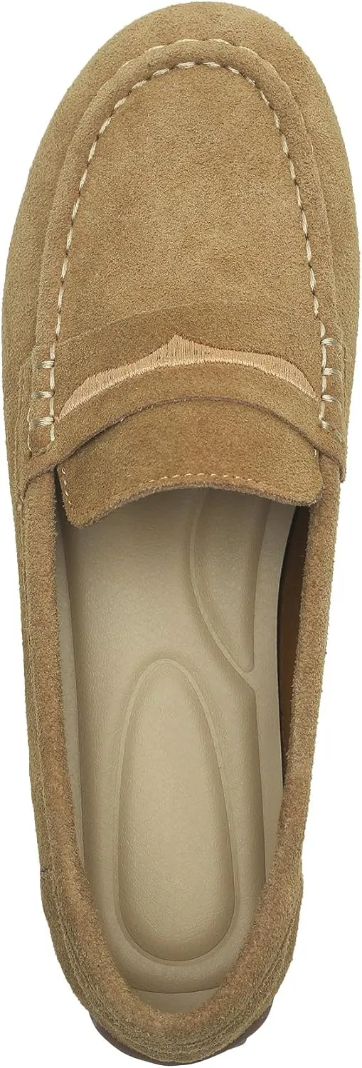 Women's Suede Leather Driving Loafers Comfortable and Elegant Mocasin Shoes Penny Shoes