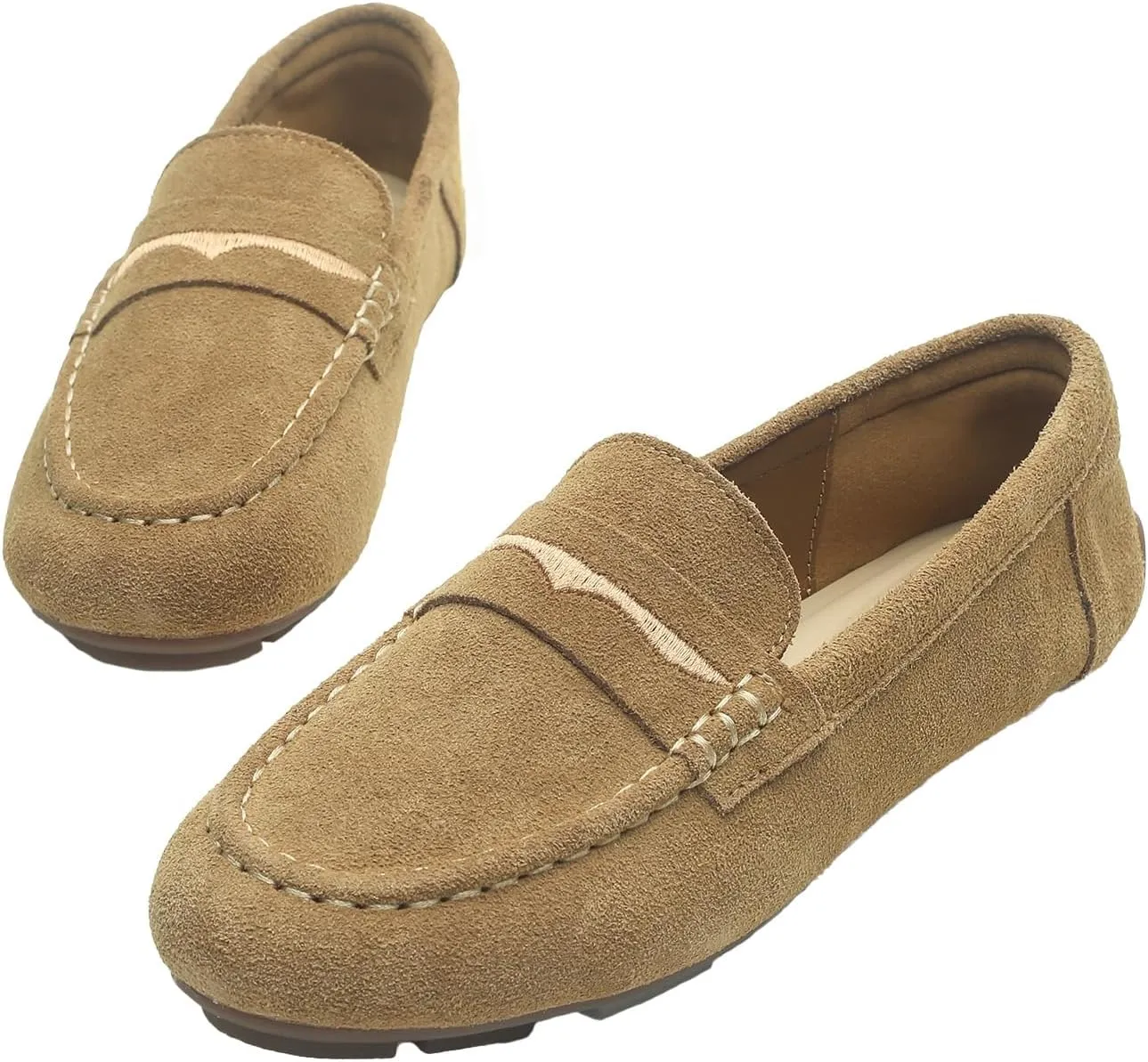 Women's Suede Leather Driving Loafers Comfortable and Elegant Mocasin Shoes Penny Shoes
