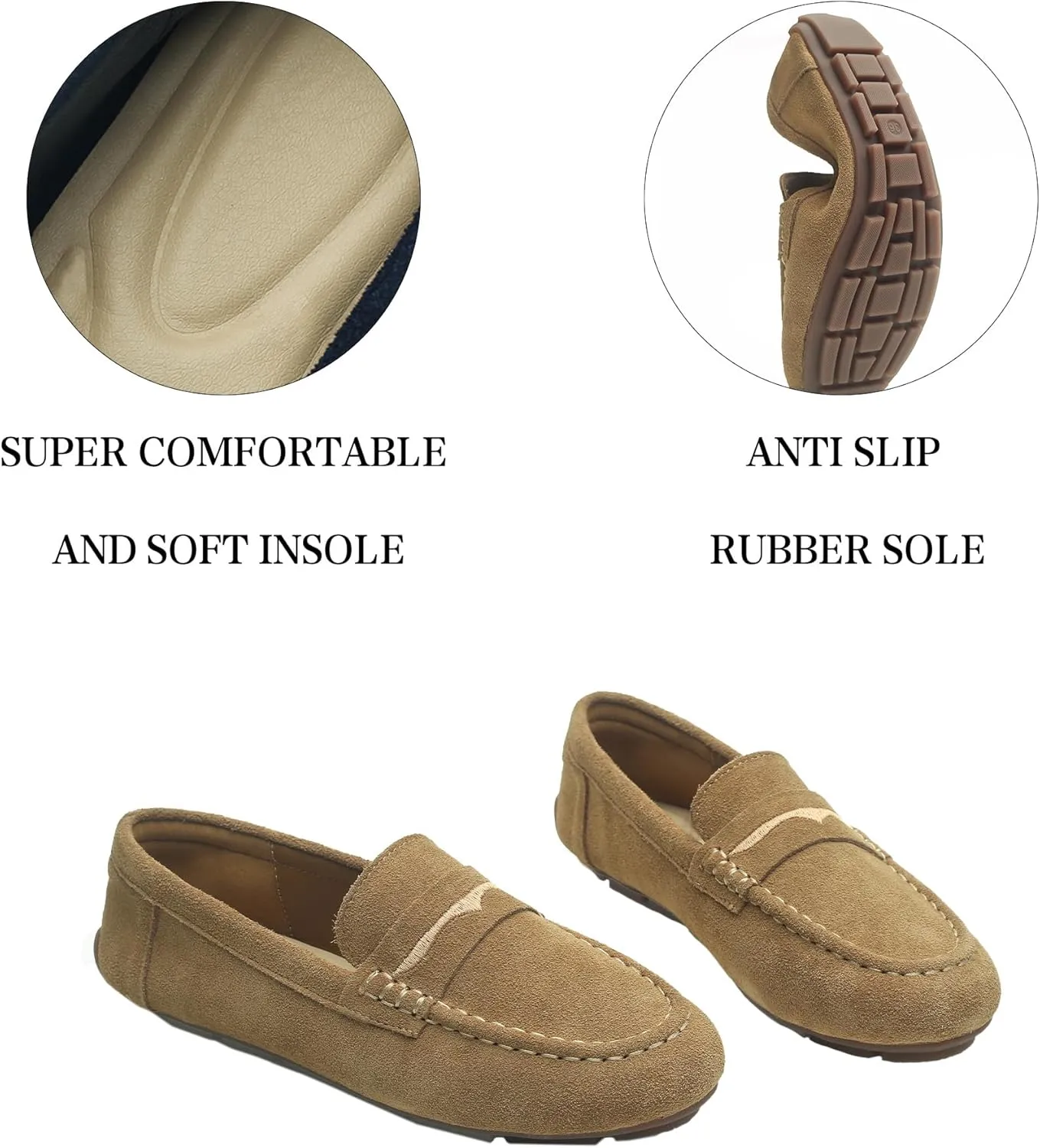 Women's Suede Leather Driving Loafers Comfortable and Elegant Mocasin Shoes Penny Shoes