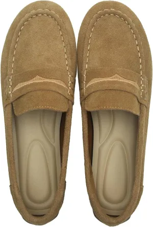 Women's Suede Leather Driving Loafers Comfortable and Elegant Mocasin Shoes Penny Shoes