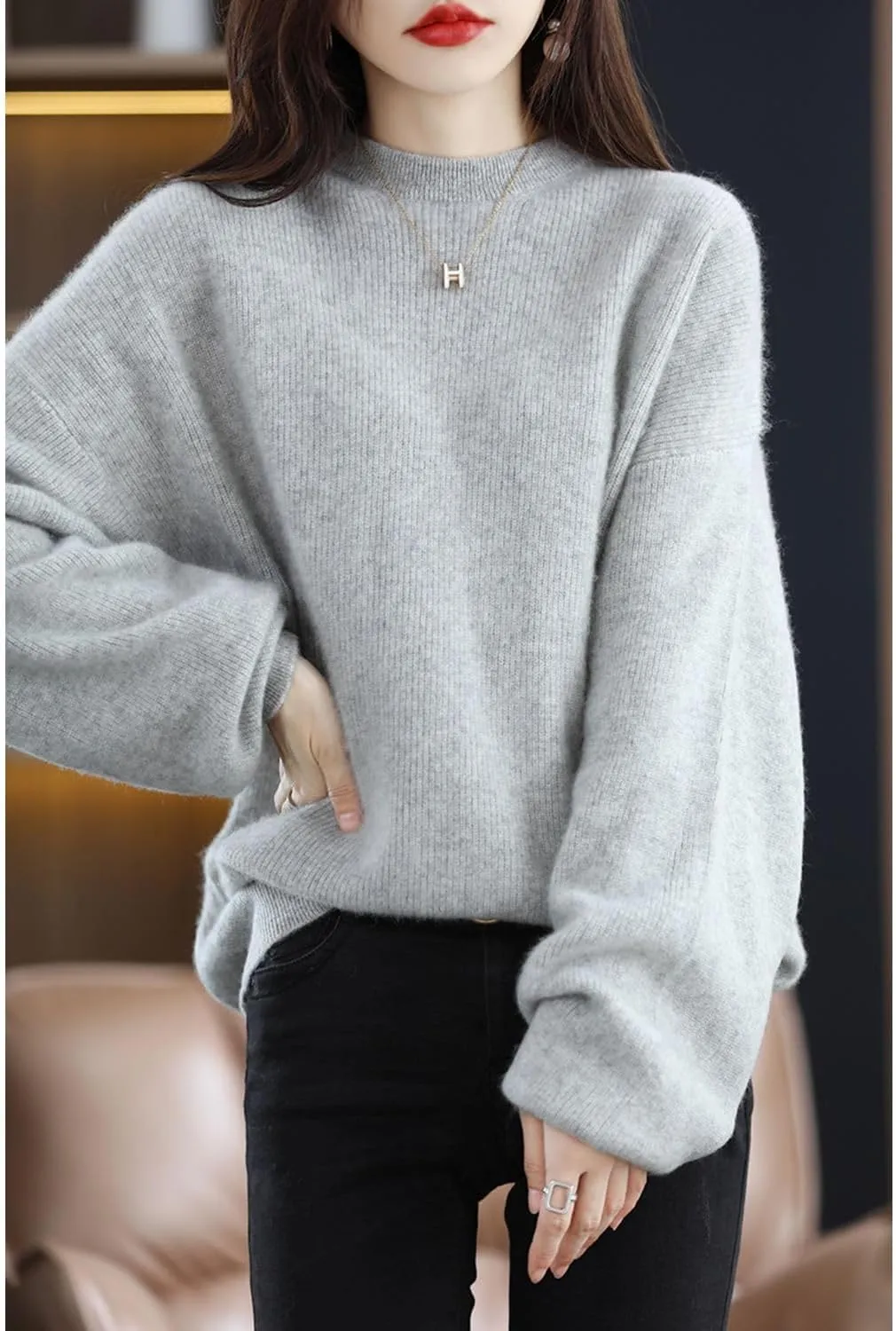 Women's Sweaters 100% Pure Merino Wool Pullover Autumn Winter Loose Knitted O-Neck Long Sleeve Thick Warm Tops