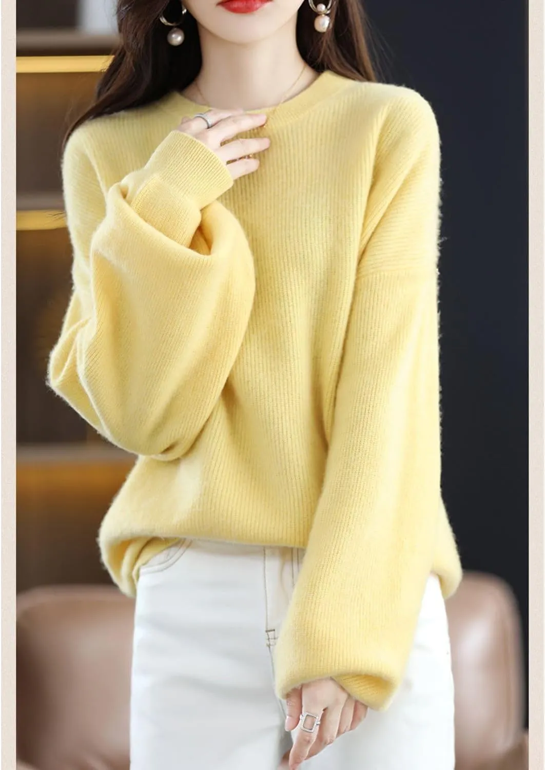 Women's Sweaters 100% Pure Merino Wool Pullover Autumn Winter Loose Knitted O-Neck Long Sleeve Thick Warm Tops
