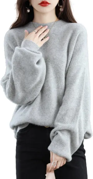 Women's Sweaters 100% Pure Merino Wool Pullover Autumn Winter Loose Knitted O-Neck Long Sleeve Thick Warm Tops