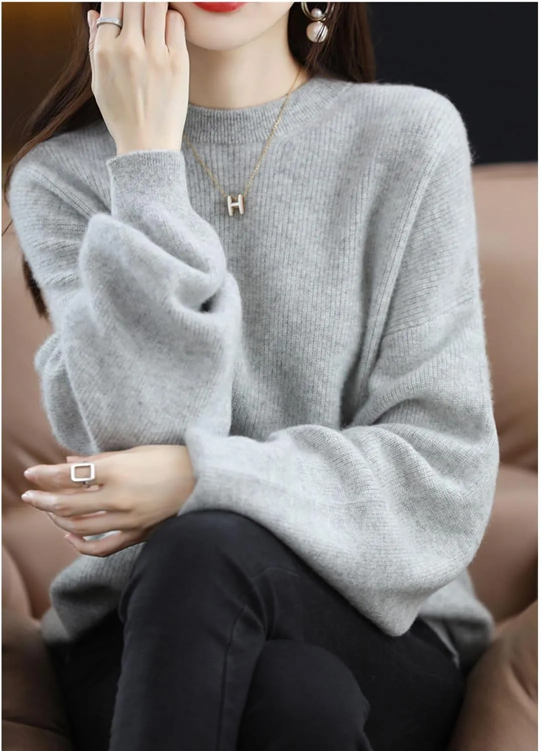 Women's Sweaters 100% Pure Merino Wool Pullover Autumn Winter Loose Knitted O-Neck Long Sleeve Thick Warm Tops