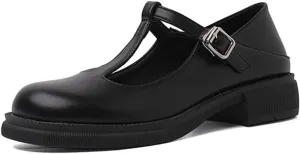 Women's T-Strap Mary Jane Flat Pumps Closed Square Toe Dress Pumps