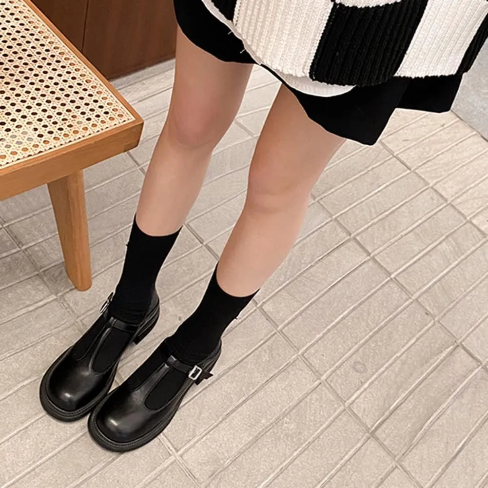 Women's T-Strap Mary Jane Flat Pumps Closed Square Toe Dress Pumps
