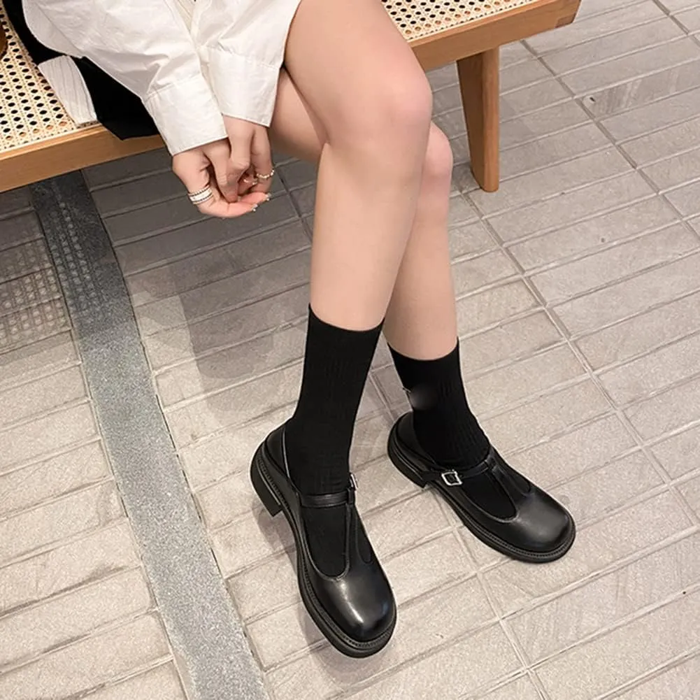 Women's T-Strap Mary Jane Flat Pumps Closed Square Toe Dress Pumps