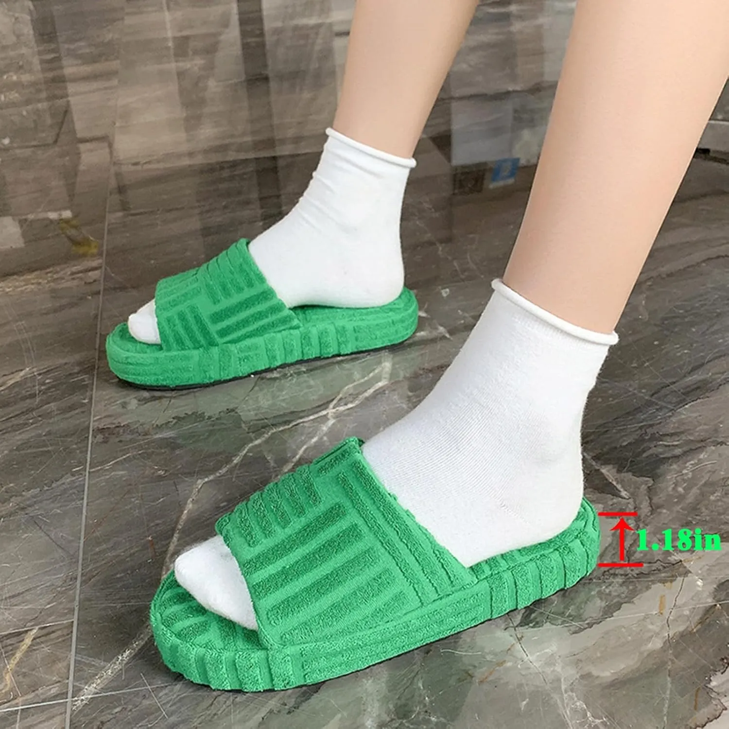 Womens Terry Cloth Open Toe Slipper Cozy and Comfortable Towelling Slippers Indoor Outdoor Flat Slide Sandals