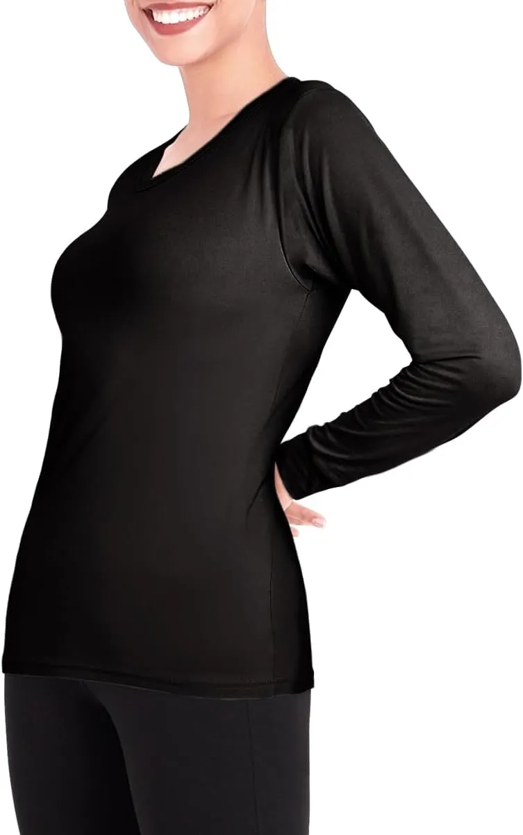 Womens Ultra Soft Midweight Baselayer Top | All Season Thermal Scoop Neck Long Sleeve Shirt | Multi Packs