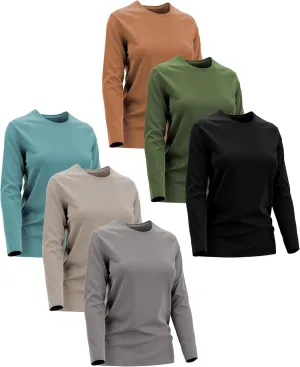 Womens Ultra Soft Midweight Baselayer Top | All Season Thermal Scoop Neck Long Sleeve Shirt | Multi Packs