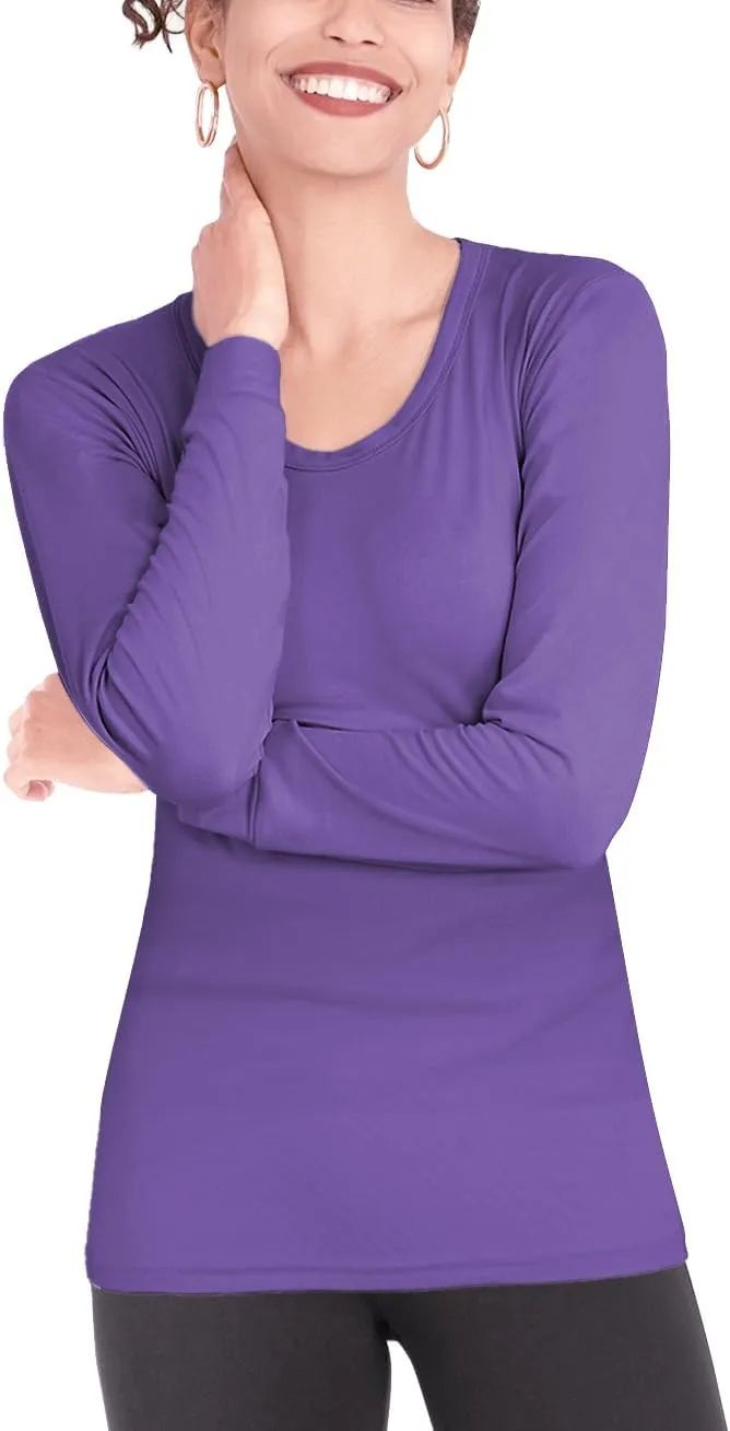 Womens Ultra Soft Midweight Baselayer Top | All Season Thermal Scoop Neck Long Sleeve Shirt | Multi Packs