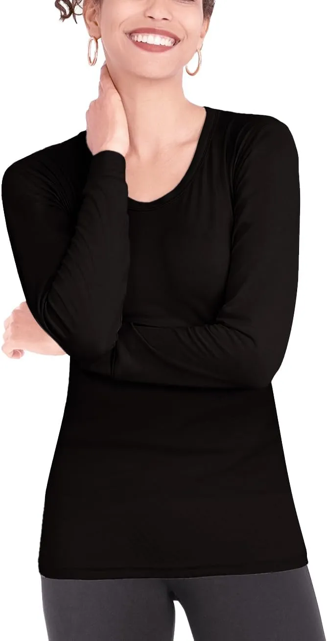 Womens Ultra Soft Midweight Baselayer Top | All Season Thermal Scoop Neck Long Sleeve Shirt | Multi Packs