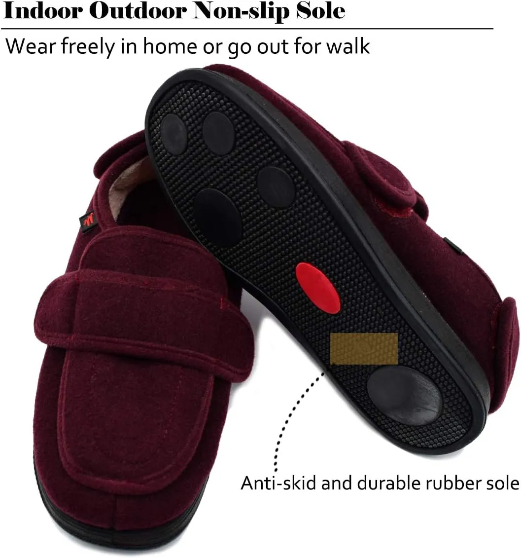 Women’s Wide Width House Shoes with Memory Foam Support Swollen Feet Edema Relief Cozy Outdoor Sole Diabetic House Slippers for Elderly Plantar Fasciitis