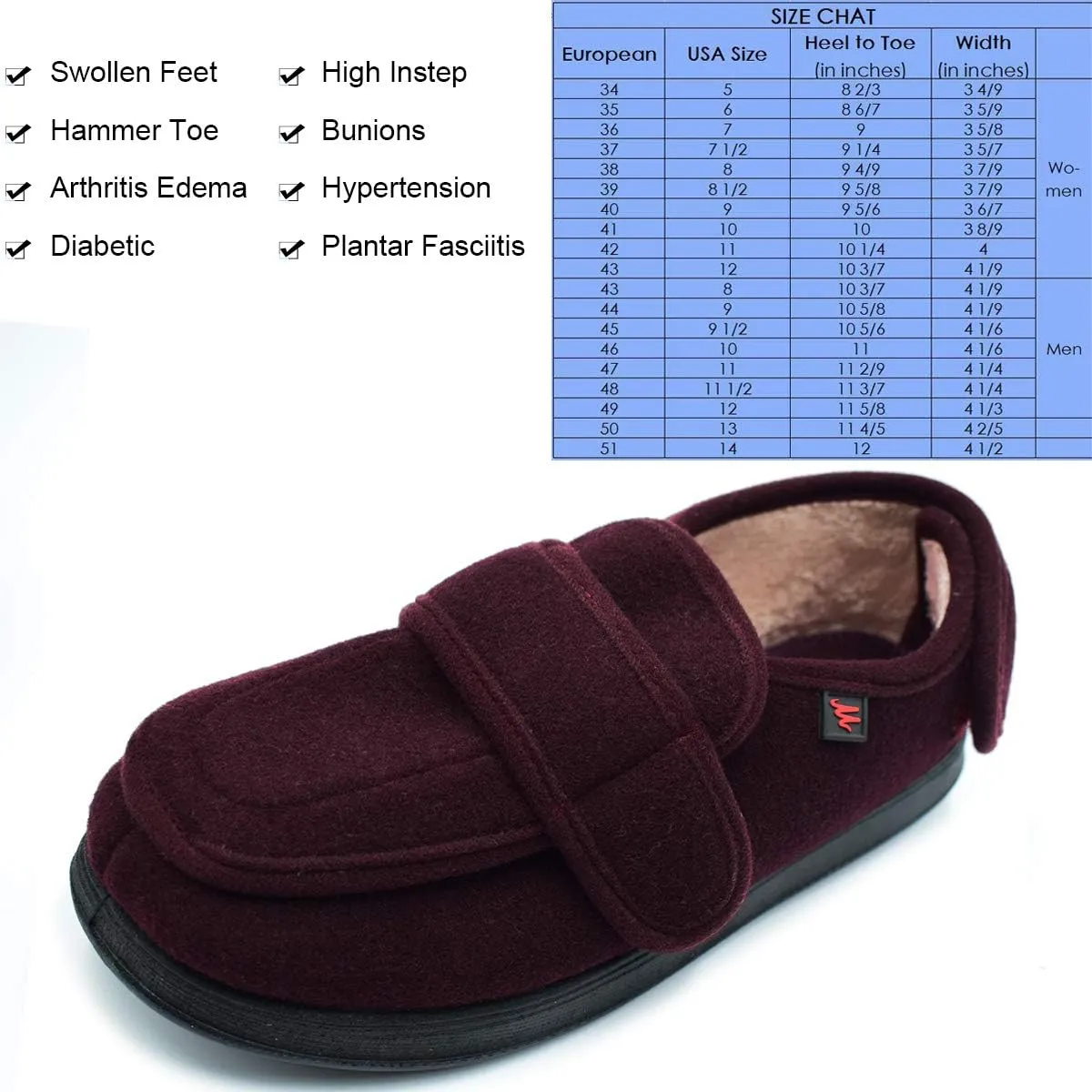 Women’s Wide Width House Shoes with Memory Foam Support Swollen Feet Edema Relief Cozy Outdoor Sole Diabetic House Slippers for Elderly Plantar Fasciitis